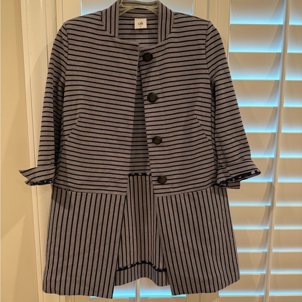 CAbi Women's car navy and Gray Striped coat